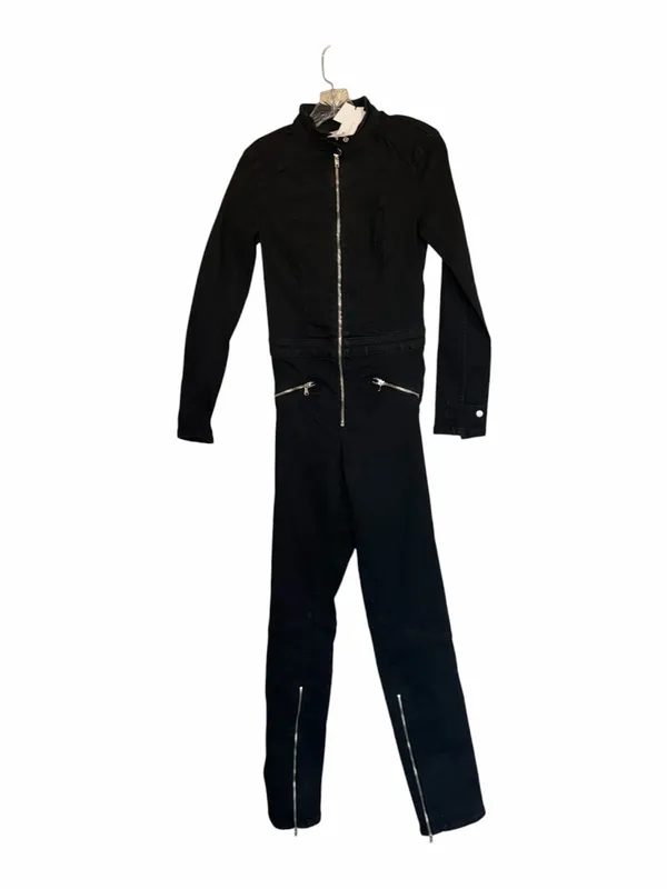 NWT ZARA Black Zip Denim Jumpsuit Long Sleeve Moto Utility XS 8197/247 Stretch - Image 7