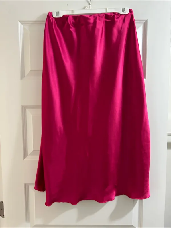 Nicole Miller Hot Pink Satin Midi Slip Skirt - Image 6