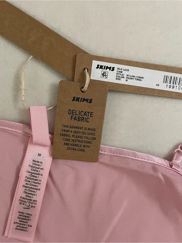 Skims SILK Lace-Trim Pink Cami Top Peony Tonal Size M NWT ( top only) - Image 6