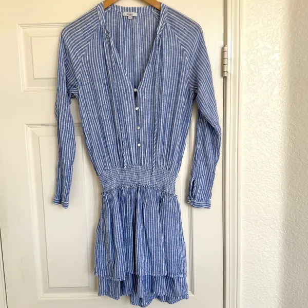 Rails Jasmine Striped Linen Blend Mini Dress Tibet Stripe Blue White S - Image 4