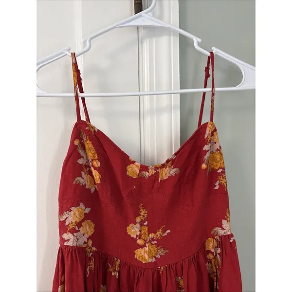 Free People Red What‎ is Love Floral Wide Leg V-Neck Jumpsuit Size 0 - Image 3