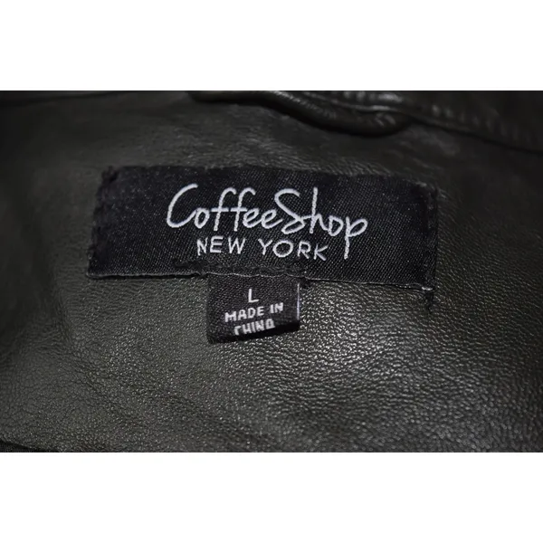Coffee shop Womens Black Quilted Moto Jacket Studded Shoulder Zip‎ Up - Image 11