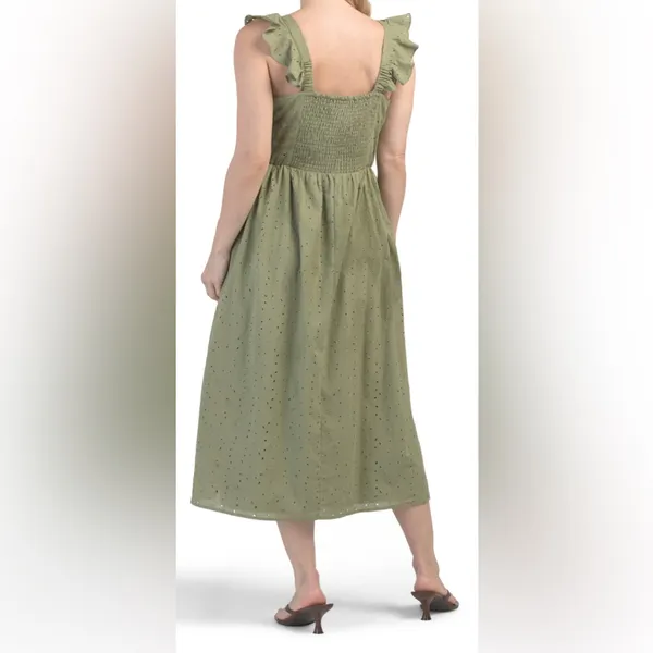 ANNE KLEIN maxwell burnout smocked back midi dress Sage Green Size 14 - Image 2