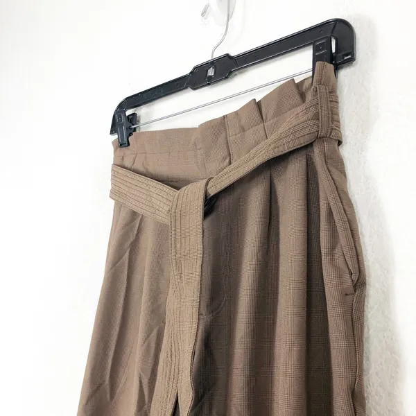 Athleta Skyline Plaid Pants Size 2 Brown Paperbag Tie Casual Lightweight - Image 9