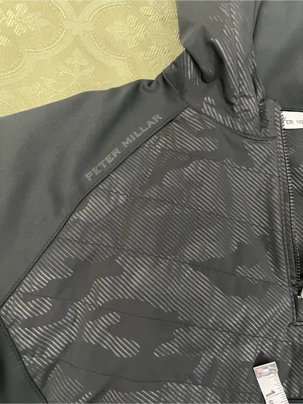 Peter Millar Black Hooded Pullover with Subtle Lining Pattern - Image 7