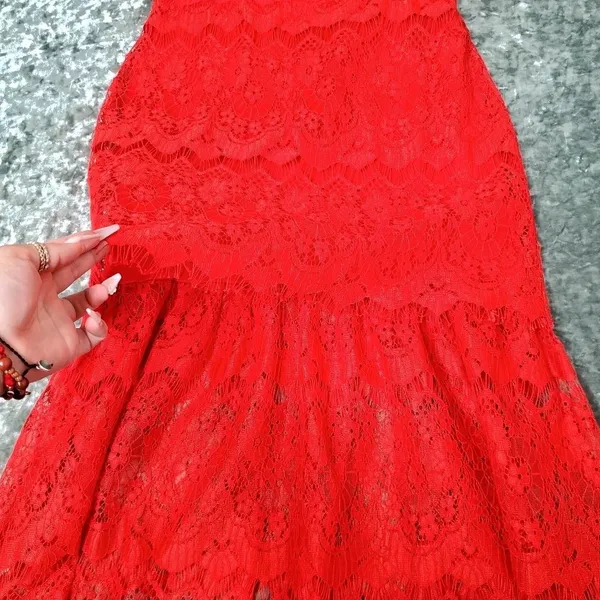 Lulu's Manning Red Lace Tiered‎ Midi Dress - Image 6