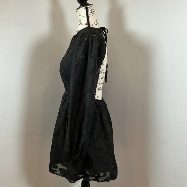 Nasty Gal Collection Black‎ Floral Mini Dress Long Sleeve Open Back UK 6 US 2 - Image 4
