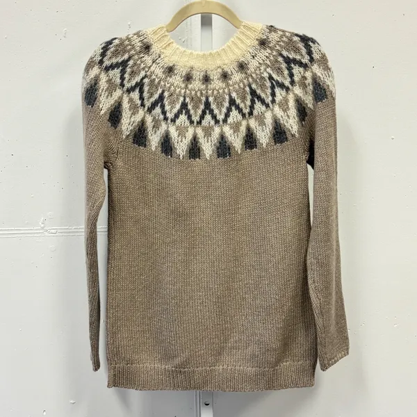 Ann Taylor Fair Isle Wool Mohair Blend Sweater Camel Grey White Small‎ - Image 2