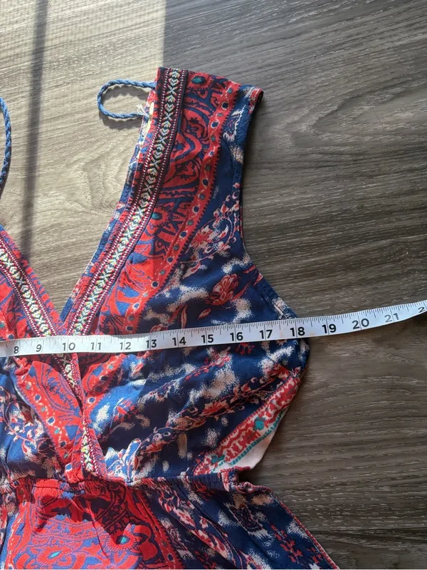 Flying Tomato Red and Blue Mixed Print Dress Medium - Image 8