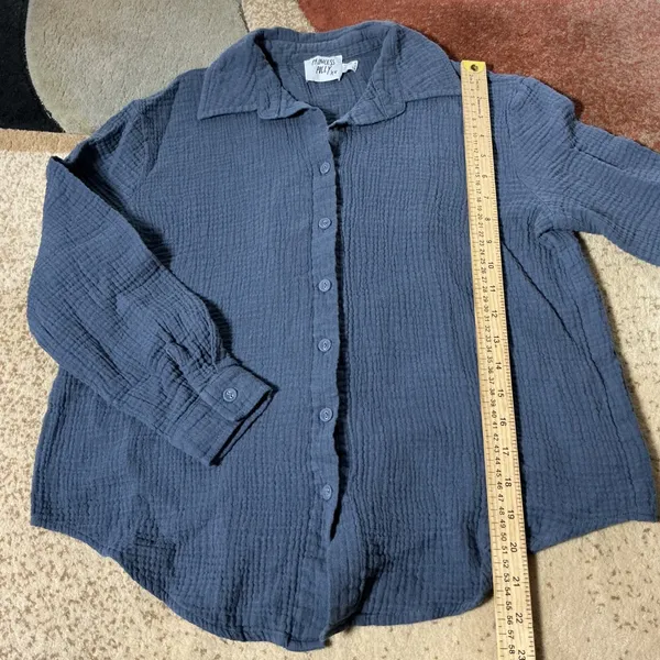 Princess Polly Gauze Button Down Shirt Womens Size 2 Blue Long Sleeve Cotton Top - Image 2