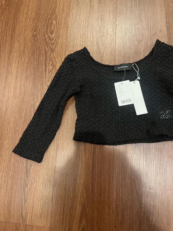 Mink Pink Eyelet Black Crop Top - Image 3