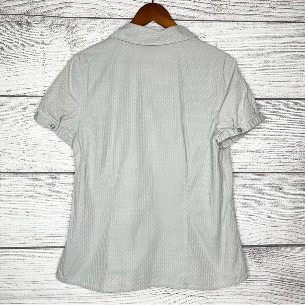 Ann Taylor Gray & White Cotton Seersucker Button-Up Career Blouse Top Size 14 - Image 6