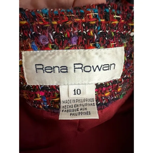 Rena‎ Rowan Textured Multicolor Tweed Zip Front Collarless Jacket Women 10 - Image 3