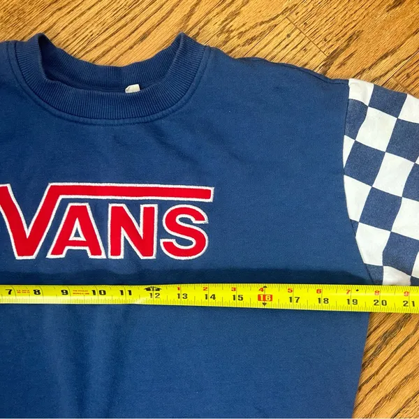 VANS BMX Crew Neck Checked Sleeve Cropped Sweatshirt Size S - Image 8