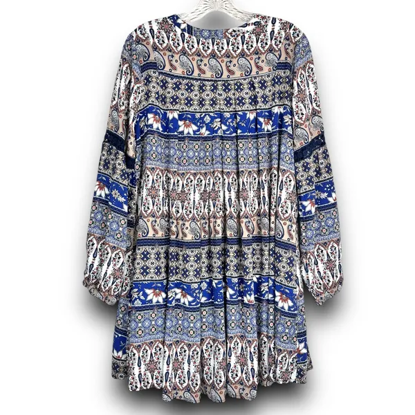 Altard State Boho Mini Dress Tunic Long Sleeve Paisley Print Lightweight Medium - Image 6