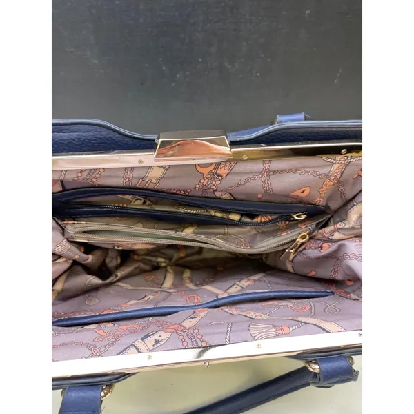 Womens Navy Blue with Gold Accents Handle Bag Satchel Shoulder Bag SKU 6575 - Image 6