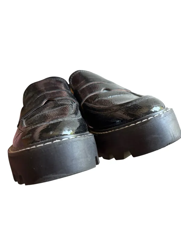 Franco Sarto Black Patent Leather Lug Sole Penny Loafers Size 6 Preppy Chic - Image 7