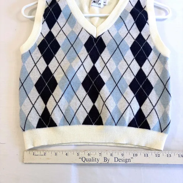 Princess Polly Navy Blue Crop Argyle‎ Sweater Vest Preppy Y2K Academia Women M/L - Image 9