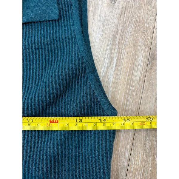 House Of Harlow 1960 Knit Polo Tank Medium Teal Ribbed Sleeveless - Image 4