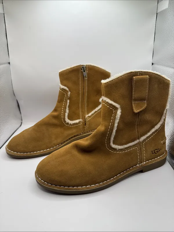 NWOT UGG Catica Chestnut Shearling Trim Suede Ankle Boots Size 8.5 EU 39.5 - Image 4