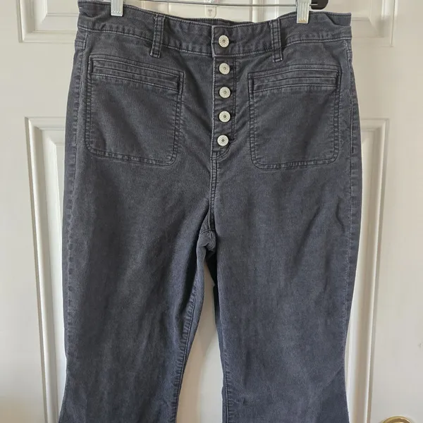 American Eagle Corduroy Flare Pants Gray Stretch Button Fly Women’s 14 Short Y2K - Image 5