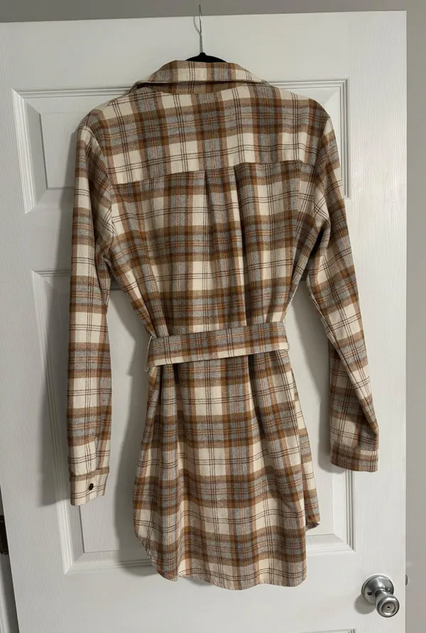 Lulus Plaid Behavior Ivory and Brown Plaid Long Sleeve Mini Dress - Image 6