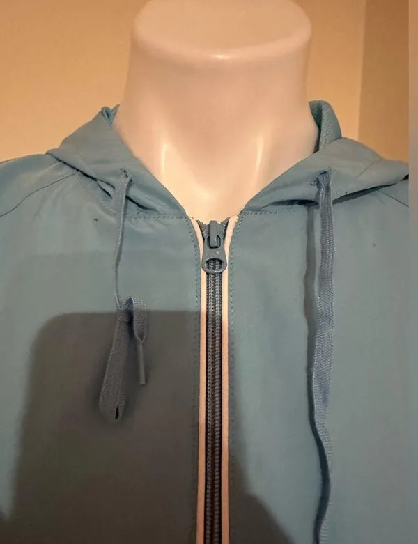 Reebok Blue Softshell Windbreaker 1/4 Zip Hoodie Jacket White Side Panels Sz M - Image 2