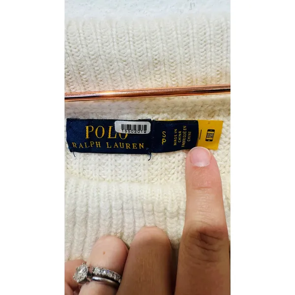 POLO RALPH LAUREN Off-White Wool Cashmere Blend Off Shoulder Sweater size Small - Image 6