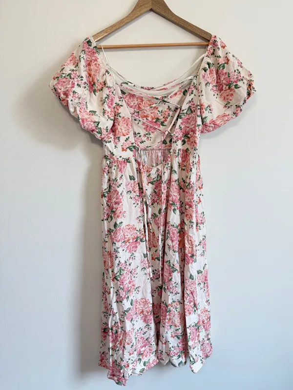 Altar'd State Floral Midi Dress Size Large Pink Wedding Cameron Linen - Image 9