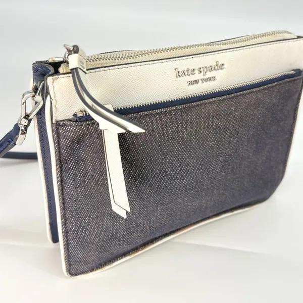 Kate Spade Cameron Crossbody Bag Women Navy White Denim Colorblock Leather Purse - Image 3