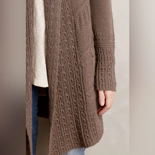 Angel of the North Anthropologie Brown Romi Cable Longline Open Front Cardigan - Image 3