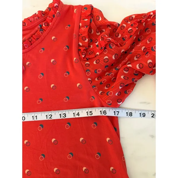 Maeve Anthropologie Red Geometric Dot Mixed Media Ruffle Tie Neck Blouse Medium - Image 6
