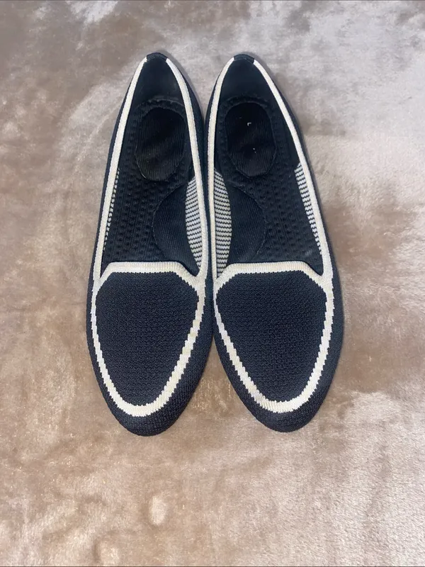 Kelly & Katie Black Knit Ballet Flats with Cream Trim - Image 2