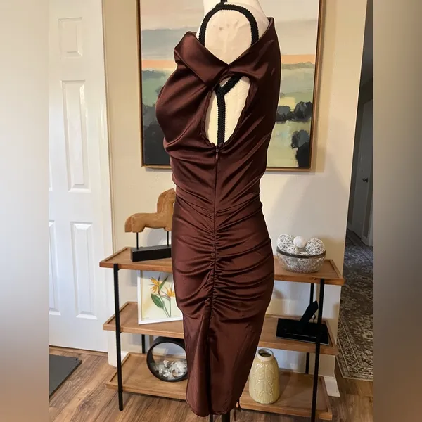 Lioness Original Sin Satin Mini Dress Garnet One Shoulder Ruched Party XS - Image 4