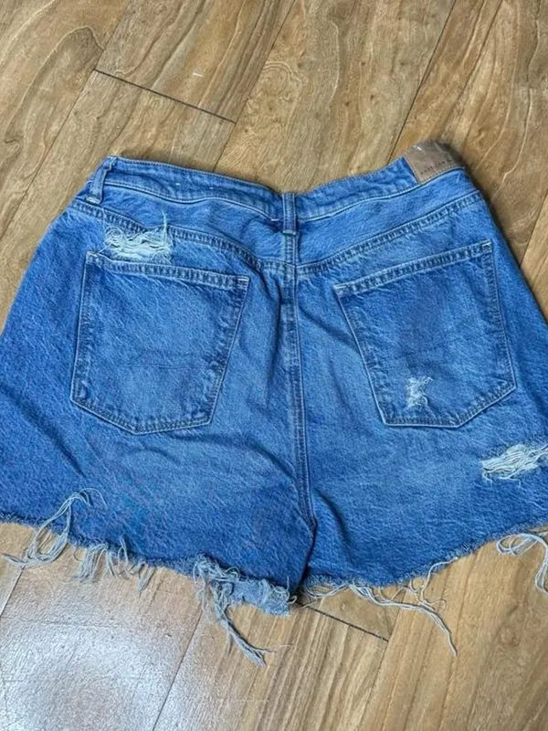 High-Rise Distressed Blue Denim Women’s Shorts - Image 2
