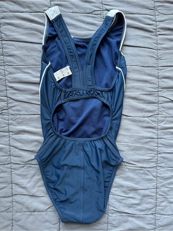 Speedo NWOT Piped Splice Wide Strap One Piece Swimsuit - Navy/White - 28 - Image 7