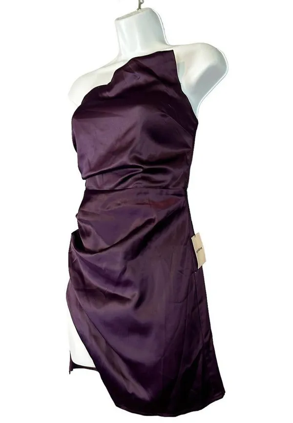 superdown Revolve Purple Satin Strapless Mini Dress XXS Slit Ruched Keisha NEW - Image 5