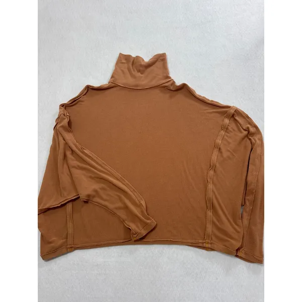 Free People We The Free Women M Terracotta Brown Ribbed Oversized Turtleneck Top - Image 2