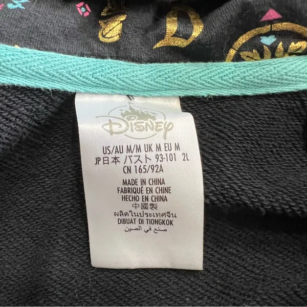 Disney Parks Gold D Logo Zip Hoodie Black Graphic Sleeve Size M - Image 3