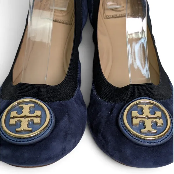 Tory Burch Caroline 2 Soho Lux Clare Blue Black Suede Ballet Flats US 8 Preowned - Image 4