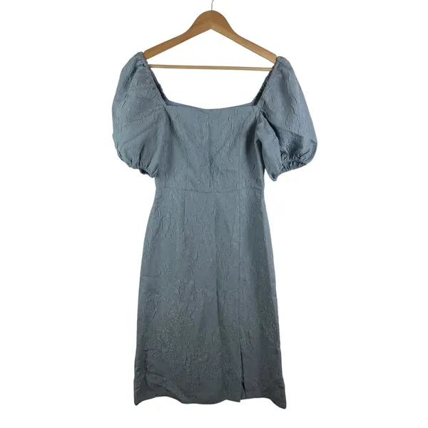 NWT Sachin & Babi Blue Floral Matelasse Puff Sleeve‎ Midi Dress Size 2 Coquette - Image 2