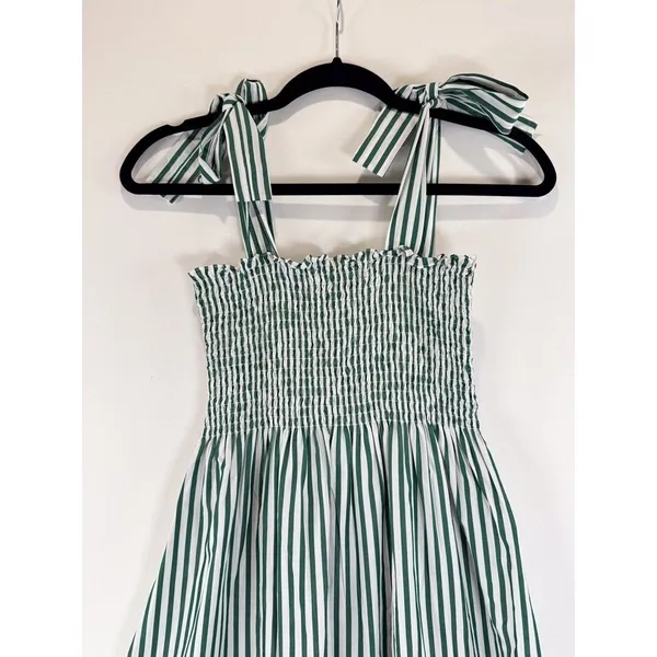 Maxwell And Gerladine Dress Green The Brooke Midi Stripe Smocked Tiered Flowy XS - Image 10