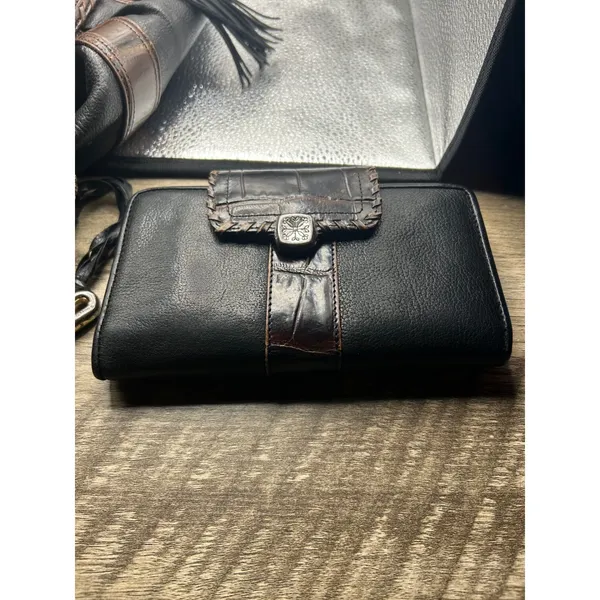 Brighton‎ Black Leather Hobo Shoulder Bag and Matching Wallet Set Croc - Image 8