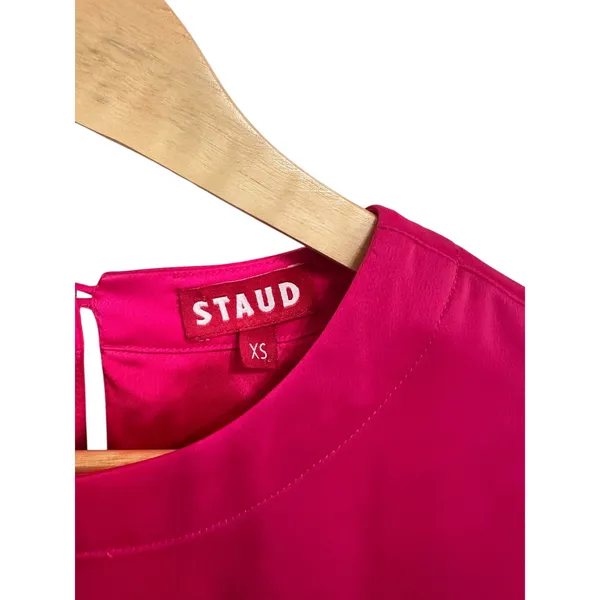 STAUD women's‎ Crosshill Pink Satin Twist Front Long Sleeve Mini Dress Size XS - Image 5