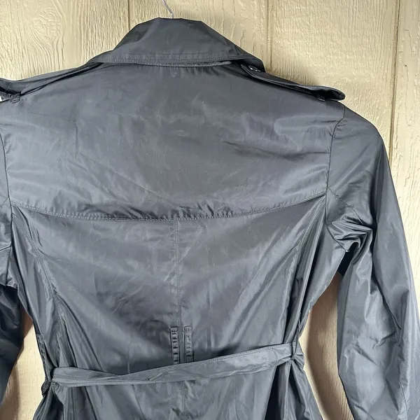 Norma Kamali Double Breasted Trench Coat Womens Size XL Black Belted Rain Dress - Image 7