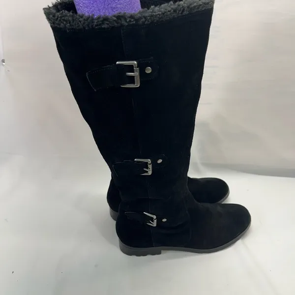Alfani Vermont Suede Leather Shearling Triple Buckle‎ Riding Boot Women 7 Black - Image 3