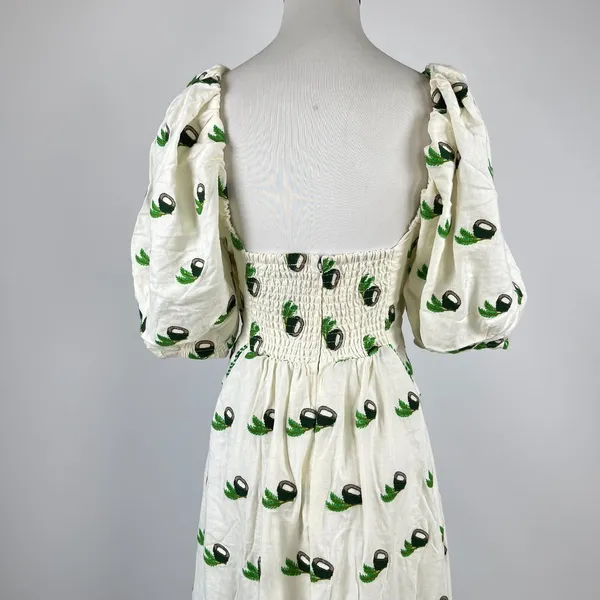 NWOT Farm Rio Linen Blend Cutout Tie Front Embroidered Tiered Midi Dress Size XS - Image 6