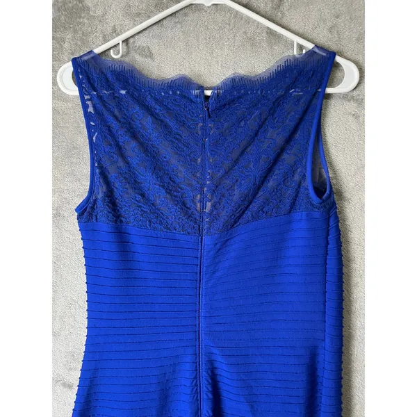 Tadashi Shoji Lace Fit Flare Midi Dress Blue Romantic Wedding Guest‎ Luxe Small - Image 5