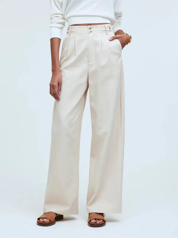 Madewell The Harlow Wide Leg Pants Beige Linen Blend Sailor Waist Size 8 - Image 2
