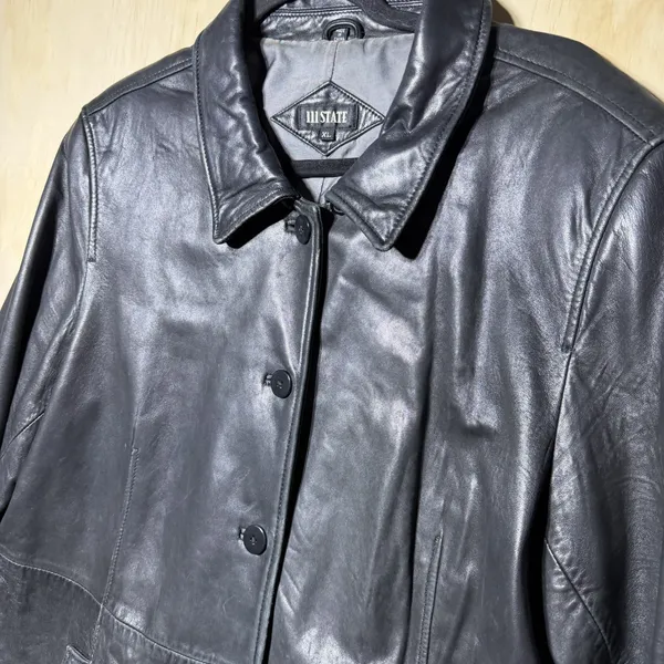 III State Leather Jacket Womens XL Black Button Coat Mid Length Classic‎ - Image 2
